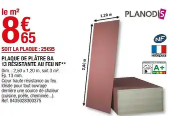 Brico Dépôt Planodis plaque de plâtre ba 13 résistante au feu nf offre