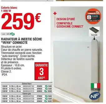 Brico Dépôt Radiateur à inertie sèche "iriya" connecté offre