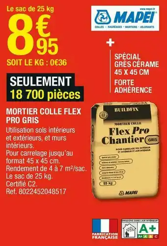 Brico Dépôt Mapei mortier colle flex pro gris offre