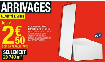 Brico Dépôt Plaque de plâtre ba 13 nf 2,60 x 1,20 m offre
