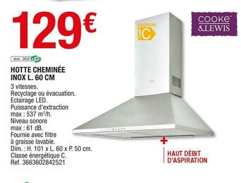 Hotte cheminée inox l. 60 cm