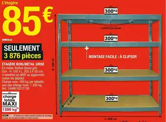 Brico Dépôt Étagère bois/métal grise offre