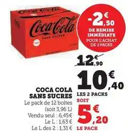 Hyper U Coca cola - sans sucres offre