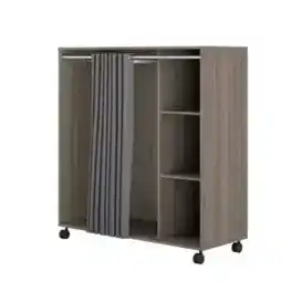 Kit-dressing sous-combles 1 colonne avec rideau vector ii décor chêne grisé h. 128 x l. 120 x p. 48 cm