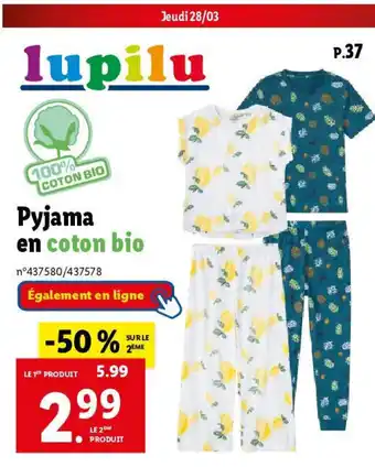 Lidl Pyjama en coton bio offre