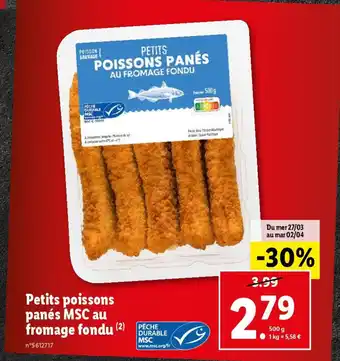 Lidl Petits poissons panés MSC au fromage fondu (2) offre