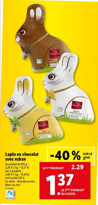 Lidl Lapin en chocolat avec ruban offre