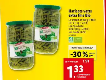 Lidl Haricots verts extra fins Bio offre