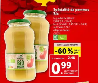 Lidl Spécialité de pommes Bio offre