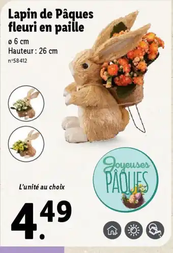 Lidl Lapin de Pâques fleuri en paille offre