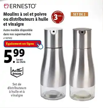 Lidl Moulins à sel et poivre ou distributeurs à huile et vinaigre offre