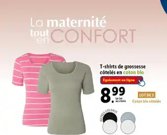 Lidl T-shirts de grossesse côtelés en coton bio offre