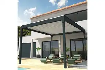 Bricomarché Pergola Bioclimatique COCOON îlot Mixte Gris anthracite / Blanc 4,00x3,538m Verin + LED offre
