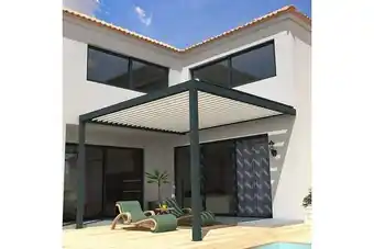 Bricomarché Pergola Bioclimatique STYLE Mixte Gris anthracite / Blanc 4,00x3,642m Manuel offre