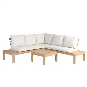 Bricomarché Salon de jardin AUGUSTA 5 places en bois d'acacia blanchi FSC coussins naturels offre