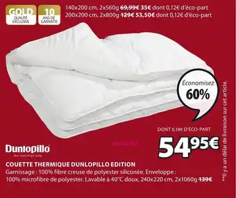 JYSK Couette thermique dunlopillo edition offre