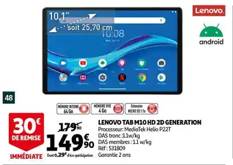 Auchan Lenovo Tab M10 Hd 2d Génération offre