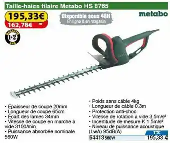 Taille-Haies Filaire Metabo HS 8765