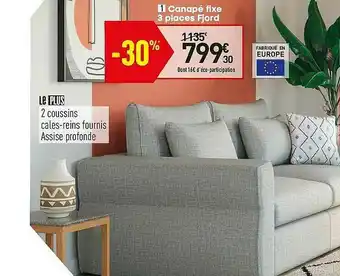 Conforama Canapé Fixe 3 Places Fjord offre