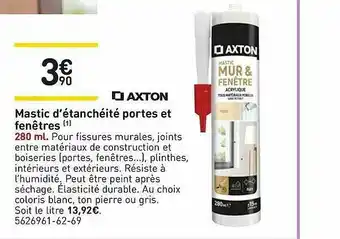 Weldom Mastic D'étanchéité Portes Et Fenêtre 280 Ml Axton offre
