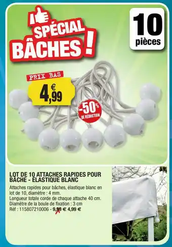 Outiror Lot De 10 Attaches Rapides Pour Bâches - élastique Blanc offre