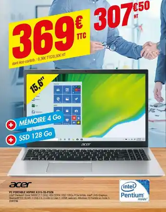 Plein ciel Acer pc portable aspire a315-35-p3zn offre