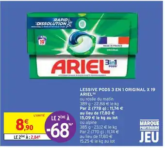 Intermarché ARIEL LESSIVE PODS 3 EN 1 ORIGINAL X 19 (b) offre