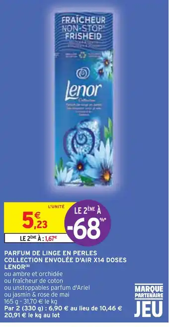 Intermarché LENOR PARFUM DE LINGE EN PERLES COLLECTION ENVOLÉE D'AIR X14 DOSES (b) offre