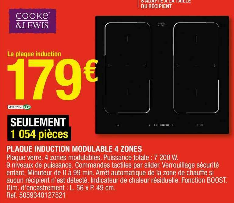 Promo Plaque Induction Modulable 4 Zones Cooke&lewis chez Brico Dépôt