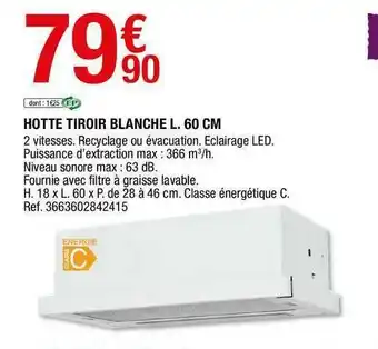 Hotte Tiroir Blanche L. 60 Cm