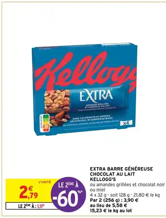 Intermarché Hyper EXTRA BARRE GÉNÉREUSE CHOCOLAT AU LAIT KELLOGG'S offre