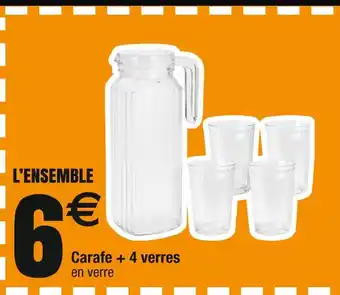Cora x Carrefour Carafe + 4 verres en verre offre