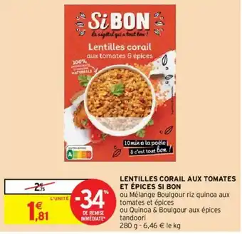 Intermarché Lentilles corail aux tomates et épices si Bon offre