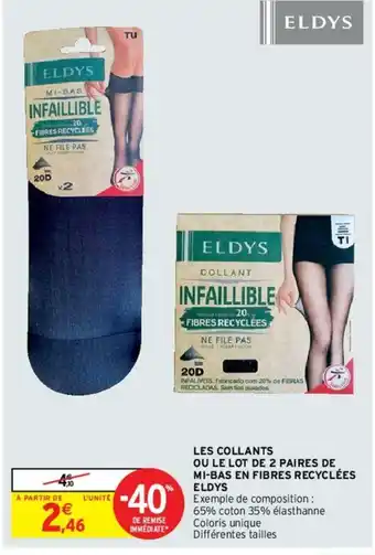 Intermarché Les Collants Ou Le Lot de 2 Paires de Mi-Bas En Fibres Recyclées offre