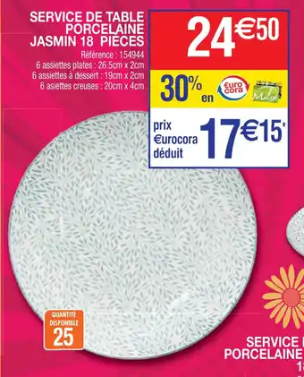 Cora x Carrefour SERVICE DE TABLE PORCELAINE JASMIN 18 PIÈCES offre