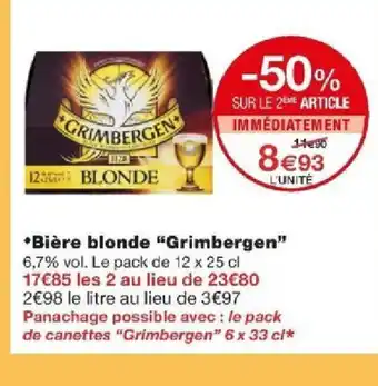 Monoprix Bière blonde "Grimbergen" offre