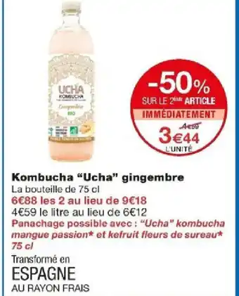 Monoprix Kombucha "Ucha" gingembre offre