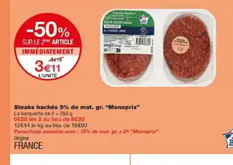 Monoprix Steaks hachés 5% de mat. gr. "Monoprix" offre