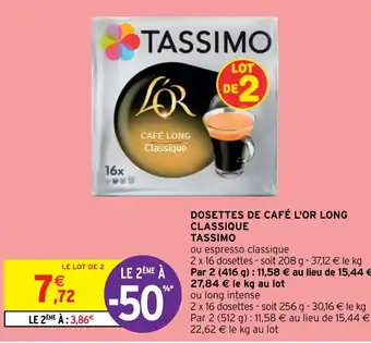 Intermarché Hyper DOSETTES DE CAFÉ L'OR LONG CLASSIQUE TASSIMO offre