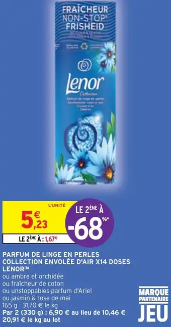 Intermarché Hyper PARFUM DE LINGE EN PERLES COLLECTION ENVOLÉE D'AIR X14 DOSES LENOR (b) offre
