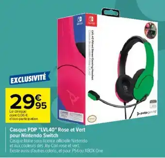 Carrefour Casque PDP "LVL40" Rose Et Vert Pour Nintendo Switch offre