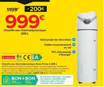 Castorama Ariston - chauffe-eau thermodynamique nuos primo ambiant 200l offre