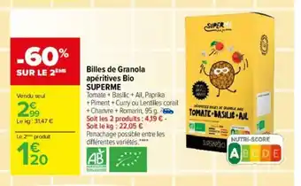 Carrefour Billes De Granola Apèritives Bio Superme offre