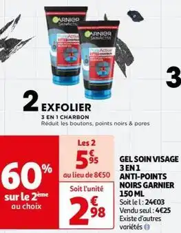 Auchan Garnier - gel soin visage 3 en1 anti points noirs offre