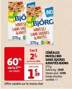 Auchan Bjorg - céréales muesli bio sans sucres ajoutés offre