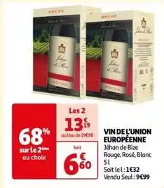 Auchan Jéhan de bize - vin de l'union européenne offre