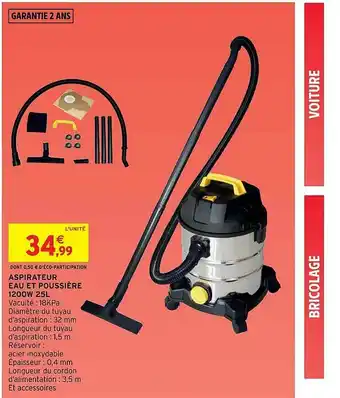 Intermarché Hyper Aspirateur Eau Et Poussière 1200w 25l offre