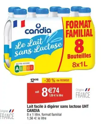 Cora Lait facile à digérer sans lactose UHT CANDIA offre