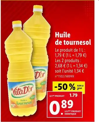 Lidl Vita D'or Huile de tournesol offre