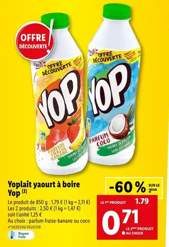 Lidl Yoplait yaourt à boire Yop offre